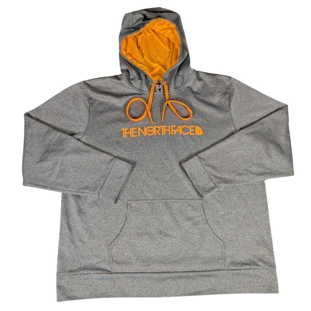 The North Face Mens Hoodie Grey Orange Logo Pullover Sweatshirt XXL